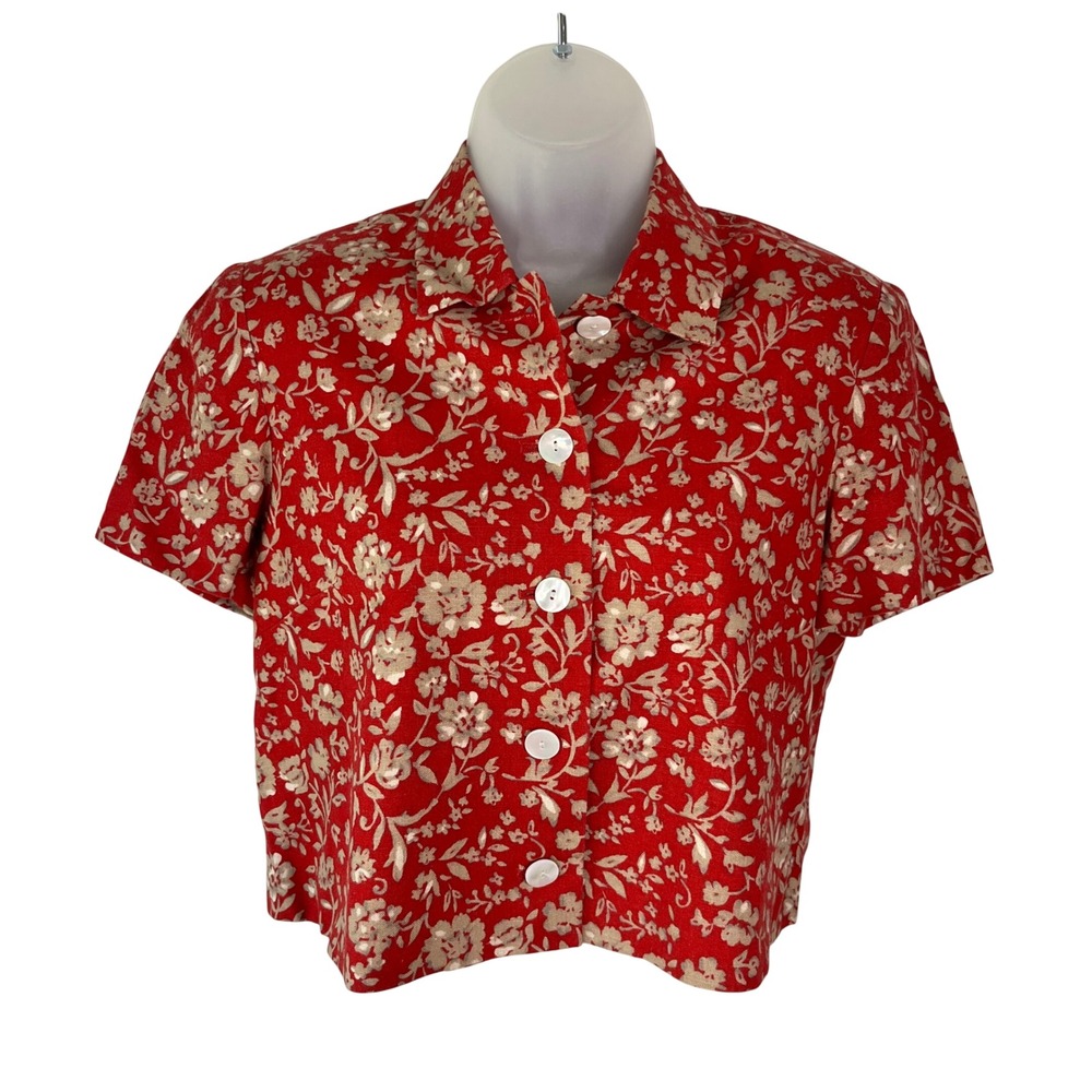 Vintage Talbots cropped‎ short sleeve jacket top red floral size 6 petite